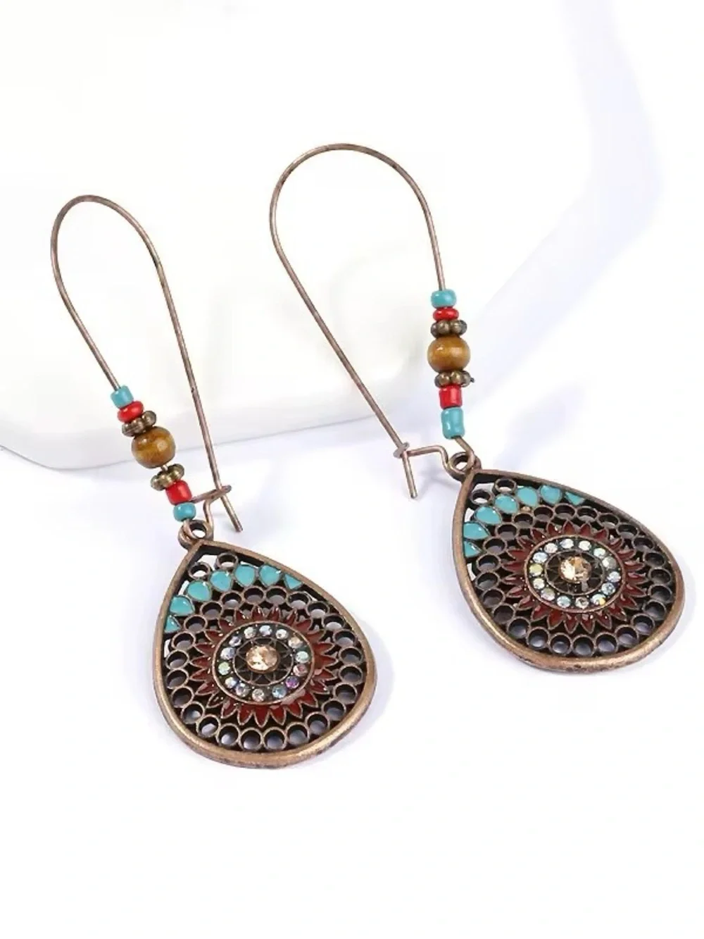 ***Elegant Boho Turquoise Teardrop Filigree Earrings